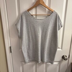 LOFT Gray White Striped Women's Short Sleeve Twist Back Sweater, Size 16/18
